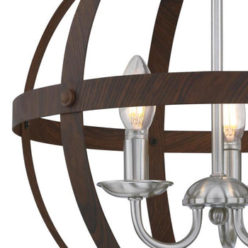 Stella Mira Three-Light Indoor Chandelier, Walnut Finish with Brushed Nickel Accents