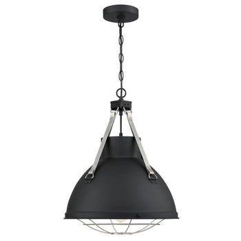 Bartley One-Light Indoor Pendant, Matte Black Finish with Dark Pewter Accents