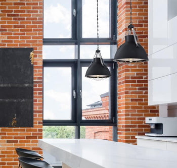 Bartley One-Light Indoor Pendant, Matte Black Finish with Dark Pewter Accents