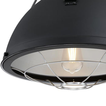 Bartley One-Light Indoor Pendant, Matte Black Finish with Dark Pewter Accents