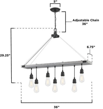 Elway Seven-Light Indoor Chandelier, Antique Ash Finish with Matte Brushed Gun Metal Accents