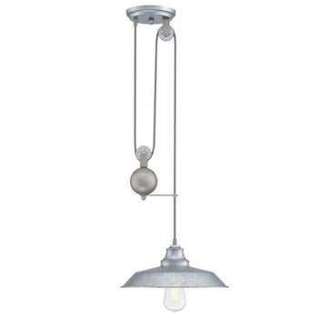 Iron Hill One-Light Indoor Pulley Pendant, Galvanized Steel Finish