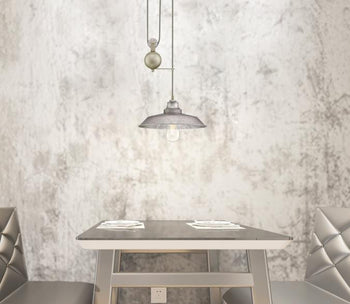 Iron Hill One-Light Indoor Pulley Pendant, Galvanized Steel Finish