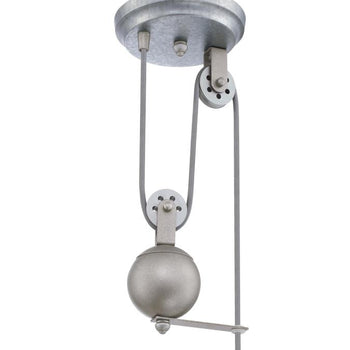 Iron Hill One-Light Indoor Pulley Pendant, Galvanized Steel Finish