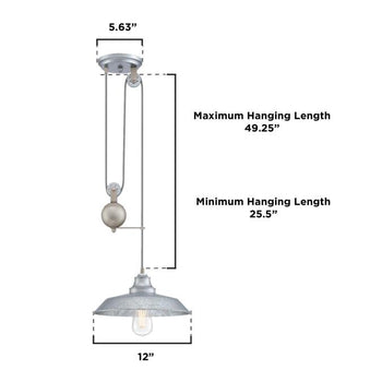 Iron Hill One-Light Indoor Pulley Pendant, Galvanized Steel Finish