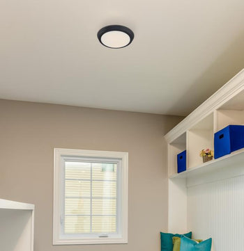 11-Inch 20-Watt LED Indoor Flush Mount Ceiling Fixture, Matte Black Finish, Acrylic Shade