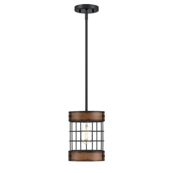Langston One-Light Indoor Pendant, Matte Black Finish with Barnwood Accents