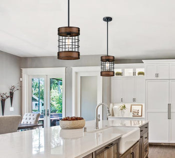 Langston One-Light Indoor Pendant, Matte Black Finish with Barnwood Accents