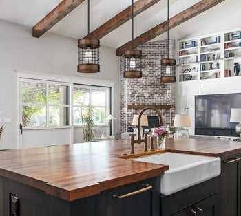 Langston One-Light Indoor Pendant, Matte Black Finish with Barnwood Accents