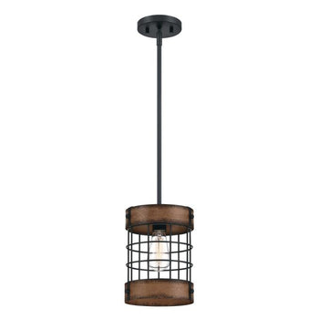 Langston One-Light Indoor Pendant, Matte Black Finish with Barnwood Accents