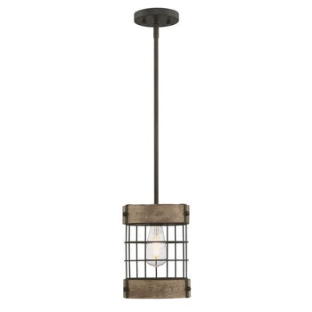 Langston One-Light Indoor Pendant, Oil-Rubbed Bronze Finish with Vintage Pine Accents