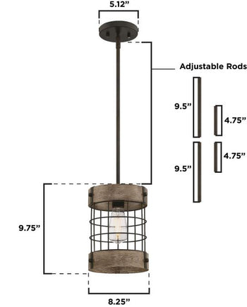 Langston One-Light Indoor Pendant, Oil-Rubbed Bronze Finish with Vintage Pine Accents