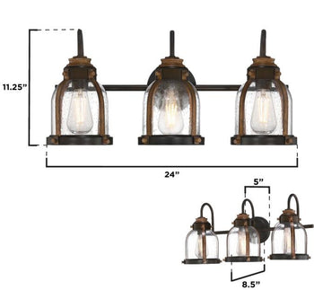 Cindy Three-Light Indoor Wall Fixture, Oil-Rubbed Bronze Finish with Barnwood Accents