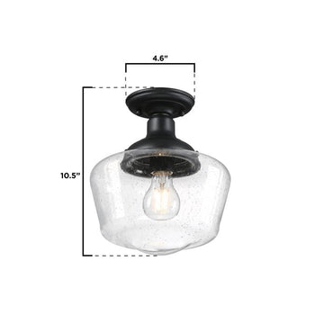 Scholar 9-Inch One-Light Outdoor Semi-Flush Mount Ceiling Fixture, Textured Black Finish