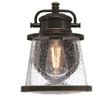 Emma Jane One-Light Outdoor Wall Fixture with Dusk-To-Dawn Sensor, Amber Bronze Finish