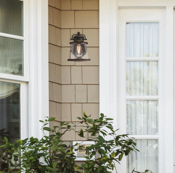 Emma Jane One-Light Outdoor Wall Fixture with Dusk-To-Dawn Sensor, Amber Bronze Finish
