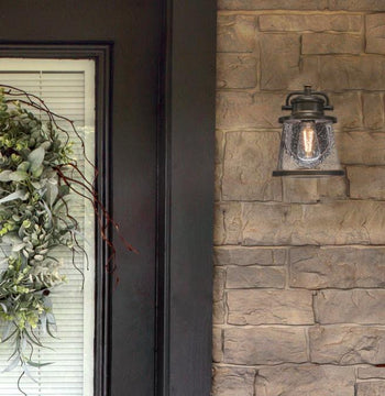 Emma Jane One-Light Outdoor Wall Fixture with Dusk-To-Dawn Sensor, Amber Bronze Finish