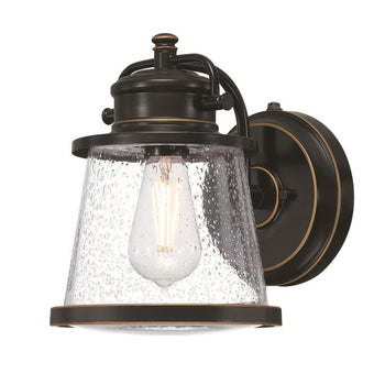 Emma Jane One-Light Outdoor Wall Fixture with Dusk-To-Dawn Sensor, Amber Bronze Finish