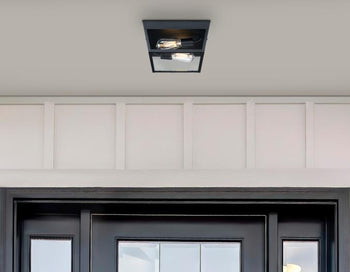 Peterson 12-Inch Two-Light Outdoor Flush Mount Ceiling Fixture, Textured Black Finish
