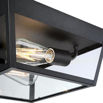 Peterson 12-Inch Two-Light Outdoor Flush Mount Ceiling Fixture, Textured Black Finish