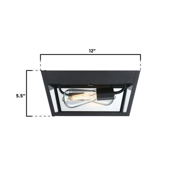 Peterson 12-Inch Two-Light Outdoor Flush Mount Ceiling Fixture, Textured Black Finish