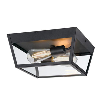 Peterson 12-Inch Two-Light Outdoor Flush Mount Ceiling Fixture, Textured Black Finish