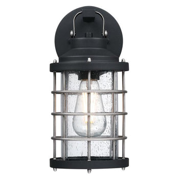 Villa Barone One-Light Outdoor Wall Fixture, Textured Black and Industrial Steel Finish