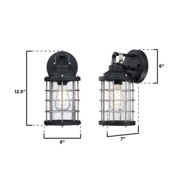 Villa Barone One-Light Outdoor Wall Fixture, Textured Black and Industrial Steel Finish