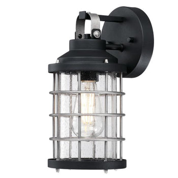 Villa Barone One-Light Outdoor Wall Fixture, Textured Black and Industrial Steel Finish