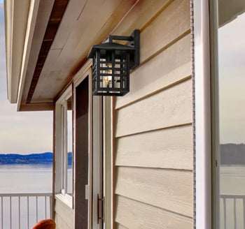 Caliste One-Light Outdoor Wall Fixture with Dusk-To-Dawn Sensor, Black Finish