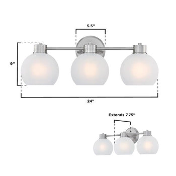 Dorney Three-Light Wall Fixture, Brushed Nickel Finish