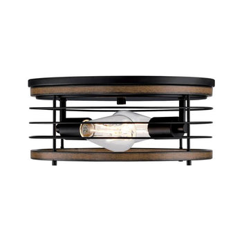 13 in. Ackton 2 Light Flush, Matte Black Finish with Barnwood Accents