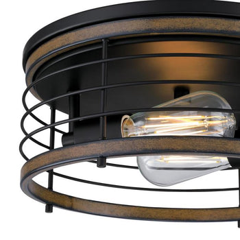 13 in. Ackton 2 Light Flush, Matte Black Finish with Barnwood Accents
