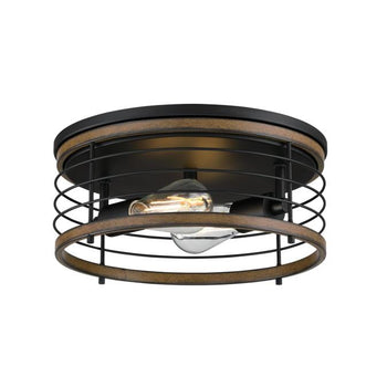 13 in. Ackton 2 Light Flush, Matte Black Finish with Barnwood Accents