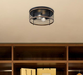 13 in. Ackton 2 Light Flush, Matte Black Finish with Barnwood Accents