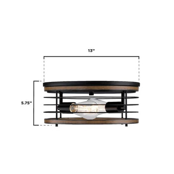 13 in. Ackton 2 Light Flush, Matte Black Finish with Barnwood Accents