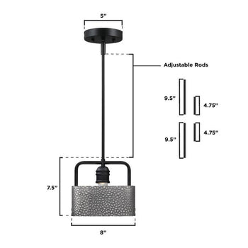 Bexar One-Light Indoor Mini Pendant, Matte Black and Dark Pewter Finish