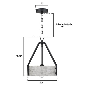 Callowhill One-Light Indoor Pendant, Matte Black and Antique Ash Finish