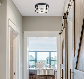 13 in. Callowhill 2-Light Flush, Matte Black and Antique Ash Finish