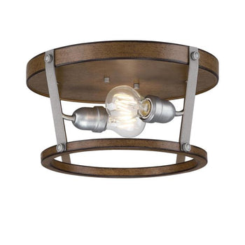14 in. Elway 2 Light Flush, Barnwood Finish with Galvanized Steel Accents