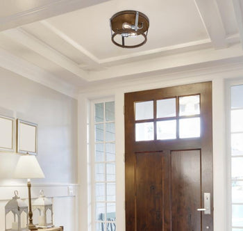 14 in. Elway 2 Light Flush, Barnwood Finish with Galvanized Steel Accents