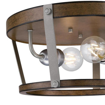 14 in. Elway 2 Light Flush, Barnwood Finish with Galvanized Steel Accents