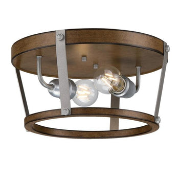 14 in. Elway 2 Light Flush, Barnwood Finish with Galvanized Steel Accents