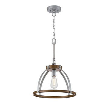 Oak Lane One-Light Indoor Pendant/Semi-Flush Mount Ceiling Fixture, Barnwood Finish with Galvanized Steel Accents