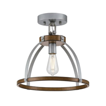 Oak Lane One-Light Indoor Pendant/Semi-Flush Mount Ceiling Fixture, Barnwood Finish with Galvanized Steel Accents