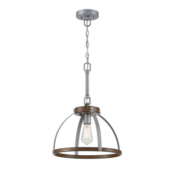 Oak Lane One-Light Indoor Pendant/Semi-Flush Mount Ceiling Fixture, Barnwood Finish with Galvanized Steel Accents