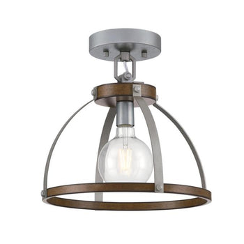 Oak Lane One-Light Indoor Pendant/Semi-Flush Mount Ceiling Fixture, Barnwood Finish with Galvanized Steel Accents