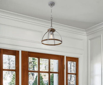 Oak Lane One-Light Indoor Pendant/Semi-Flush Mount Ceiling Fixture, Barnwood Finish with Galvanized Steel Accents