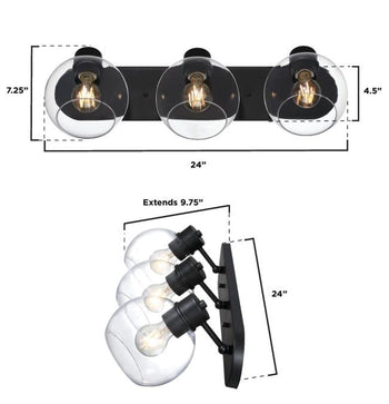 Hyson Three-Light Wall Fixture, Matte Black Finish