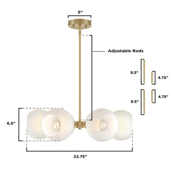 Dorney Six-Light Indoor Chandelier, Champagne Brass Finish